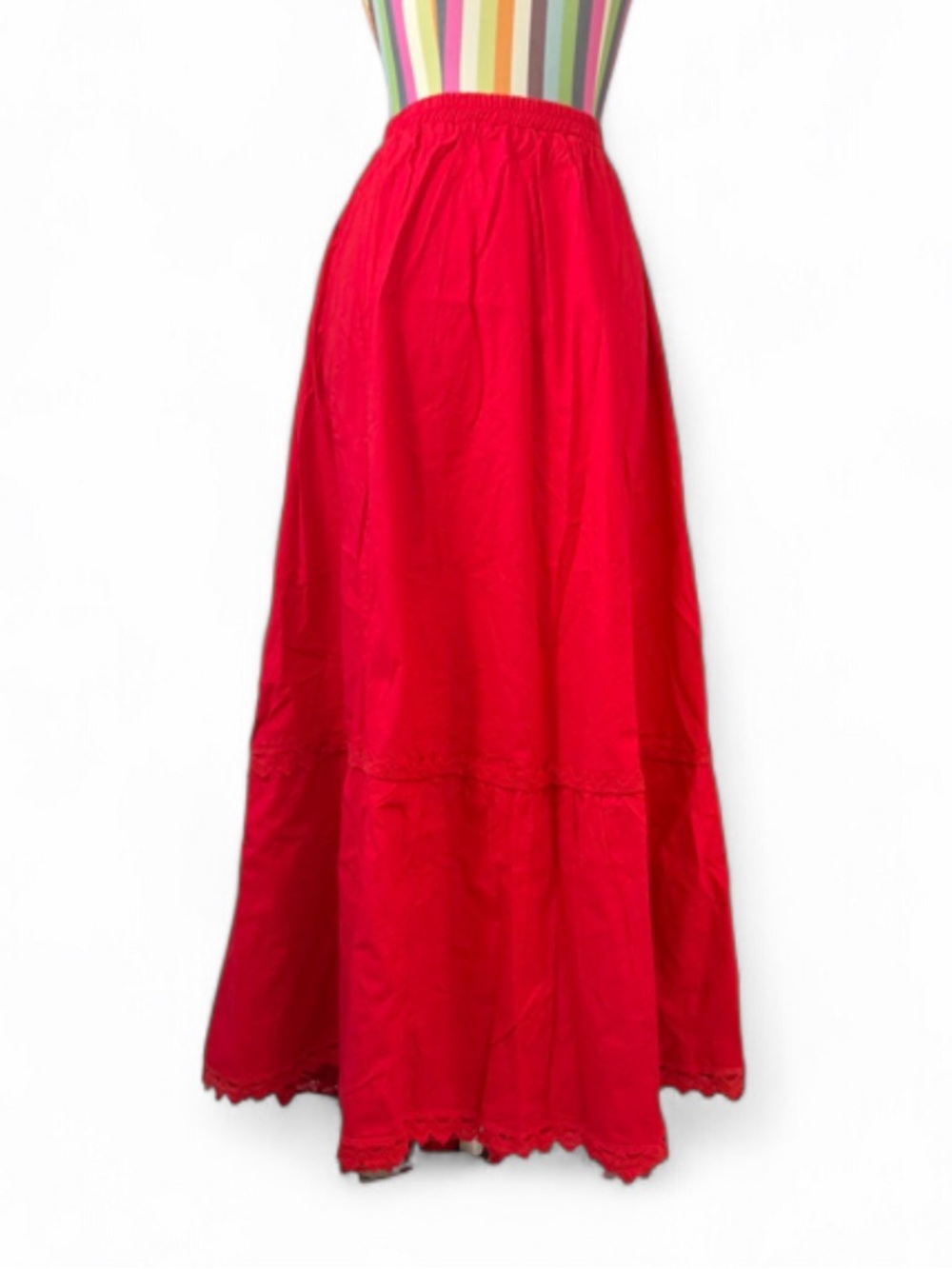 NWT Scully 100% Cotton Red Maxi Skirt Petticoat Double Layer Crochet Trim Plus
